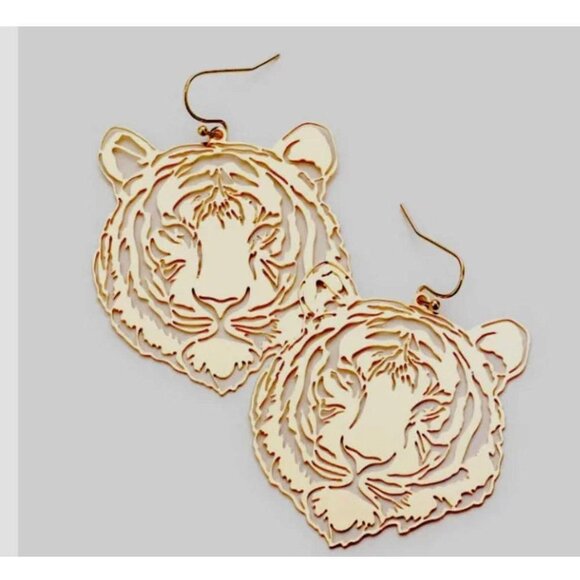 Tiger earrings gold mascot auburn go tigers cheetah gold filigree animal - Picture 1 of 7